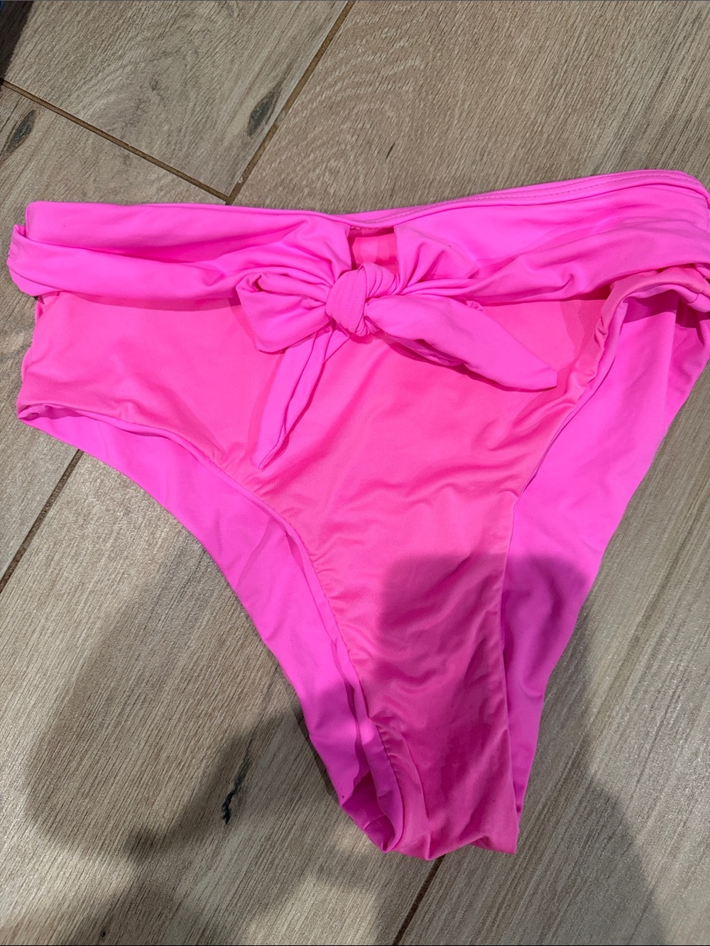 High-Waist Tie-Front Bikini Bottom - Hot Pink